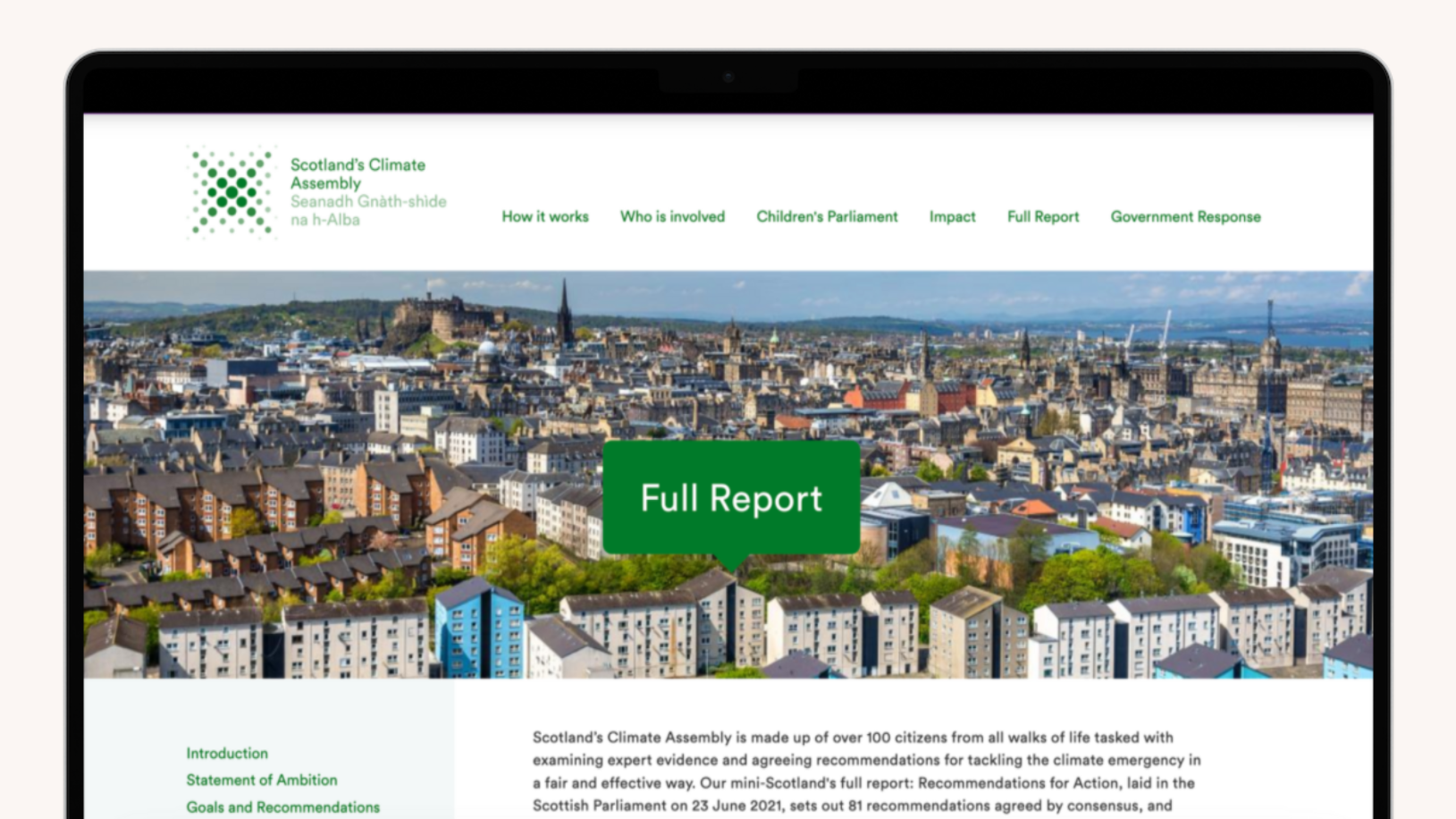 Mockup of the landing page for Scotland's climate assembly