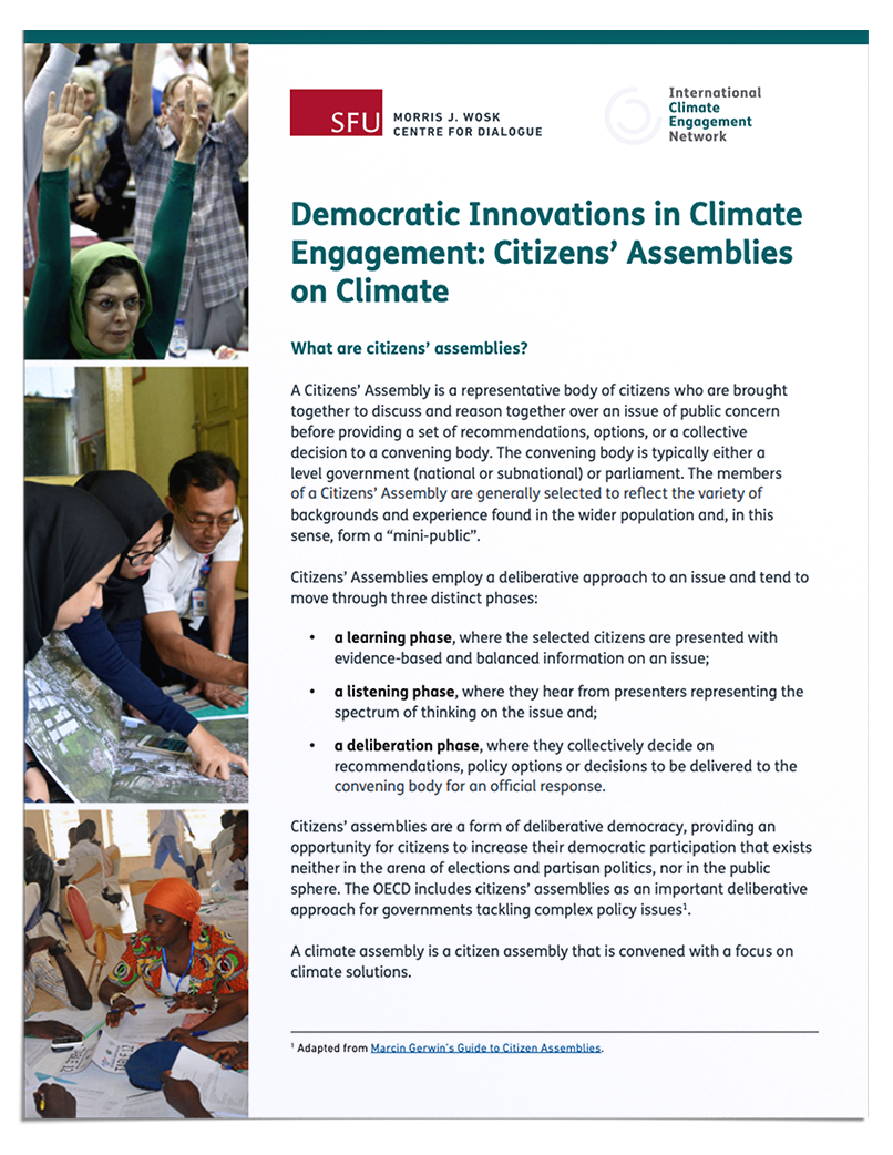 Mockup fo the flyer, essential text: Democratic Innovations in Climate Engagement: Citizen's Assemblies on Climate