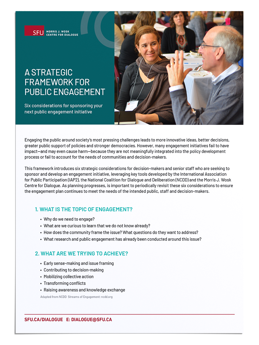 Mockup of the front page of the handout "A Strategic Framework for Public Engagement"