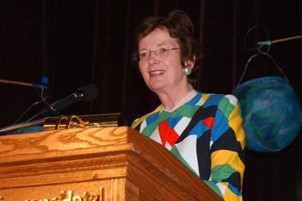 Mary Robinson at the podium during her ceremony