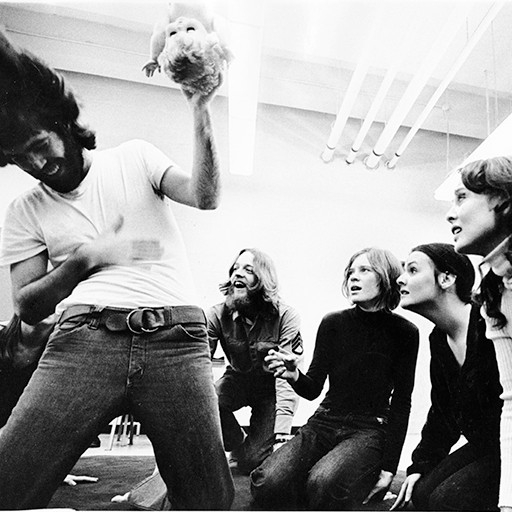 Theatre rehearsal for "How Our Love is Like a Dwarf" in 1971.