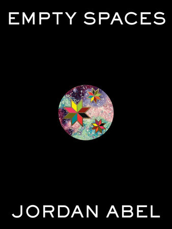 black cover with circle in the centre with abstract colourful pattern