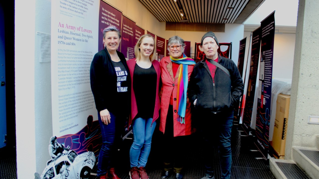 Pictured from the left; Elise Chenier, Kirstie Goodfellow, Ellen Woodsworth (exhibit participant), and Esther Shannon (exhibit participant). 