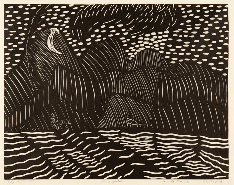 Teck Gallery, Arnold Shives, Snowpatch, 1973. Linocut on paper. City of Burnaby Permanent Art Collection
