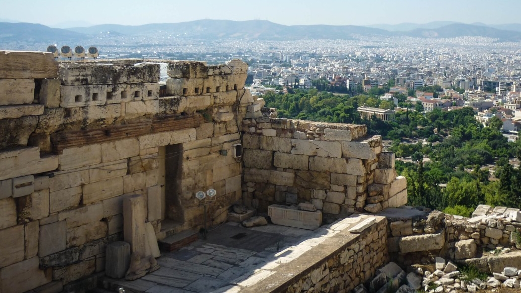 Looking out from Akropolis, Athens, Greece.