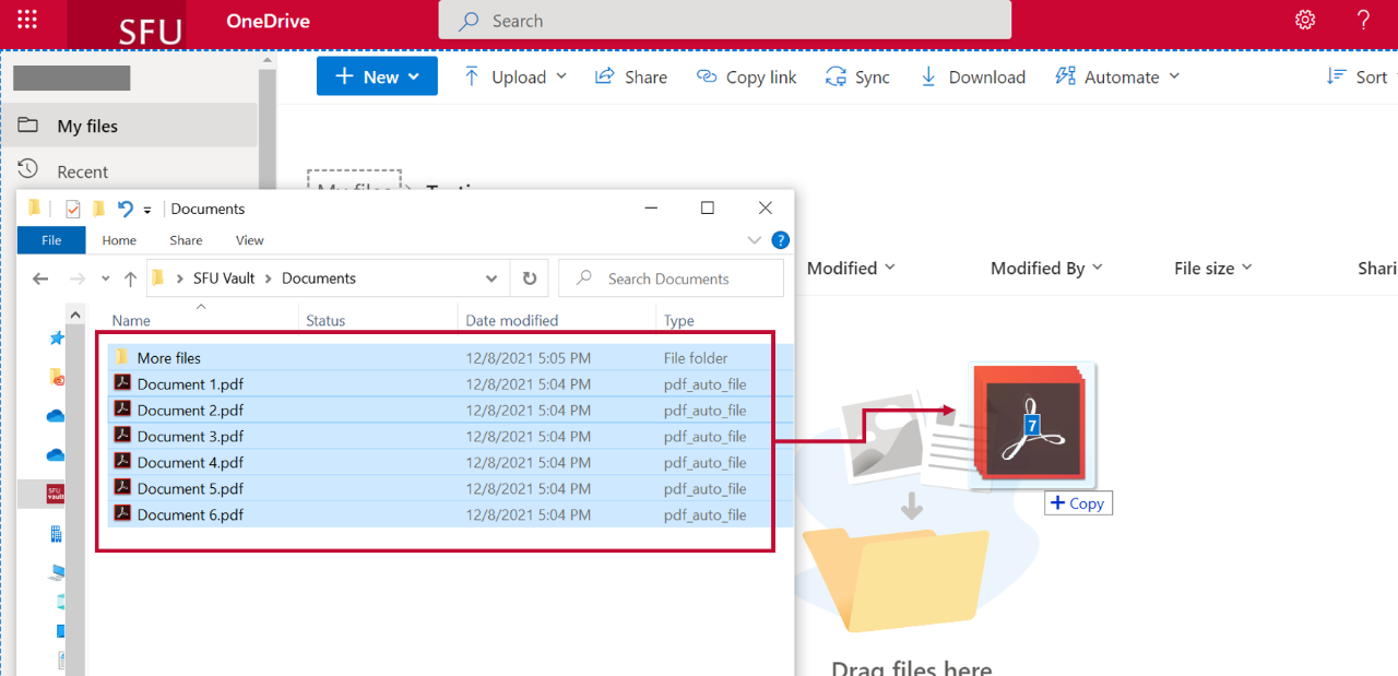 Drag and drop your Vault files into OneDrive on the web