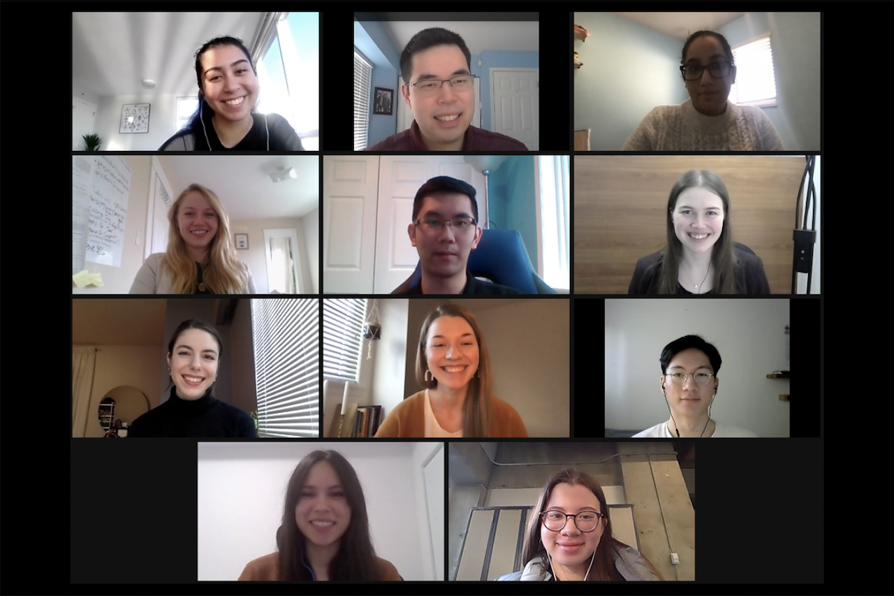 Eleven winners of the 2020 Undergraduate Writing Contest smile at the camera during a Zoom call.