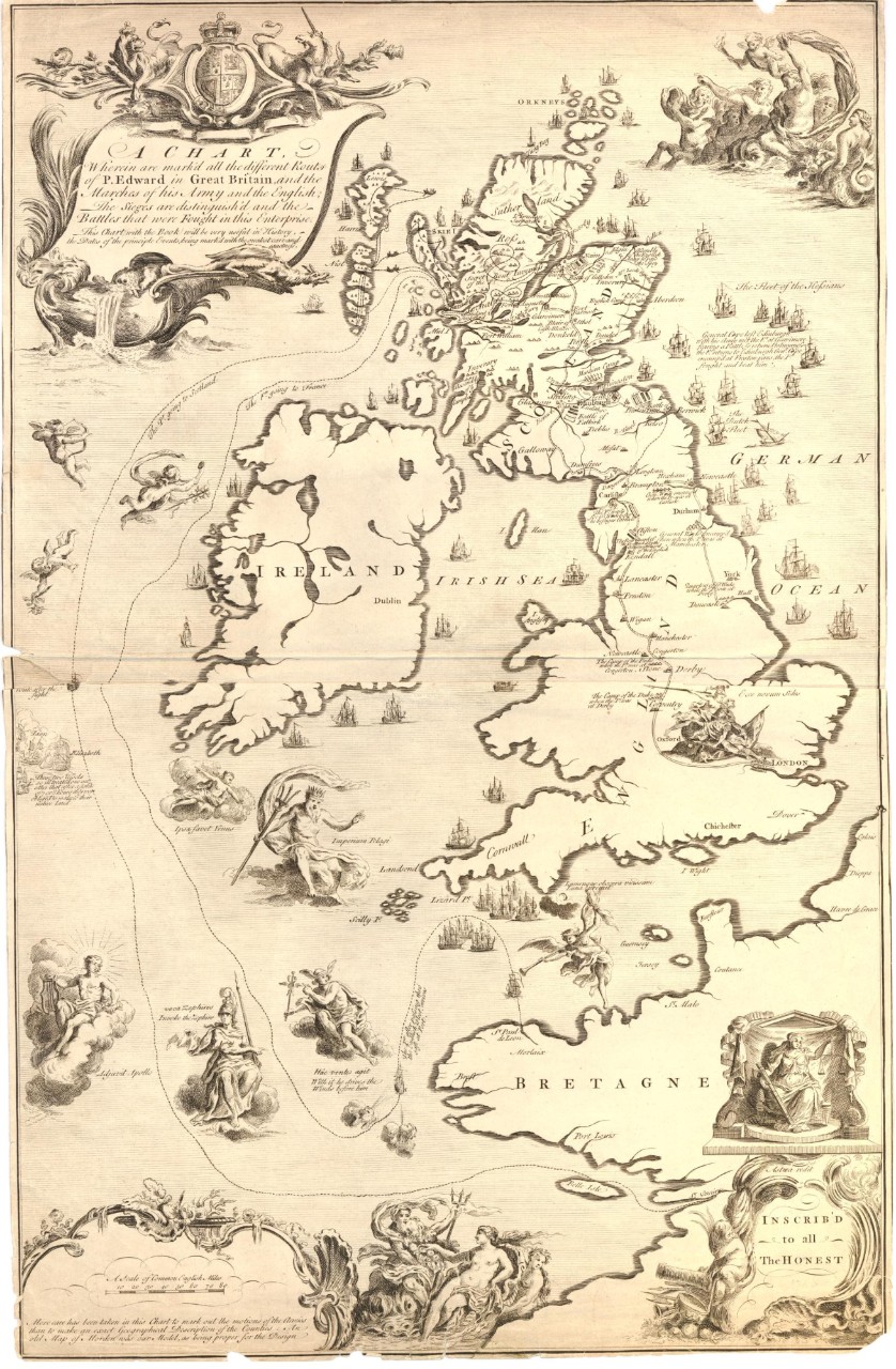 Map showing "all the different routs of P. Edward in Great Britain" © The Trustees of the British Museum