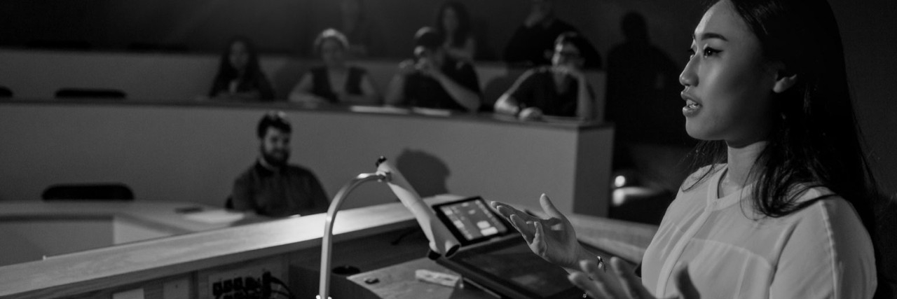 SFU student delivering presentation