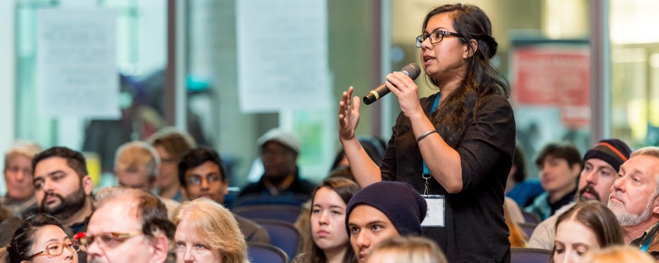 SFU student asking question at public event