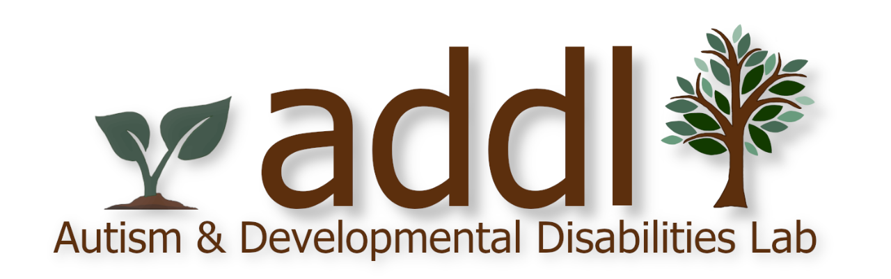 The new ADDL logo. The abbreviation ADDL is shown between a caterpillar and a butterfly, with the lab name presented underneath, reading "Autism and Developmental Disabilities Lab"