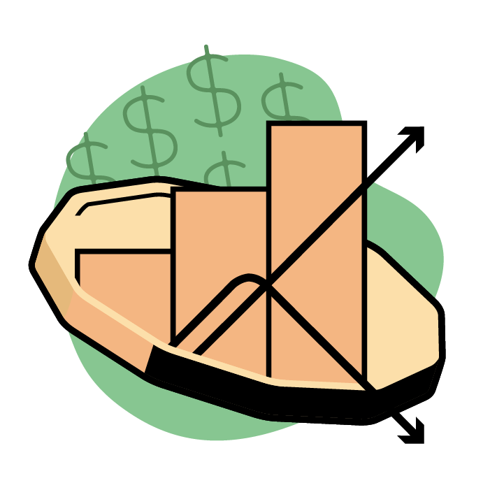 An illustrated icon of a Canadian loonie coin with bar and line graphs rising out of it, on a green background with dollar signs. This image links to SFU Public Square events and resources on the topic of the economy.