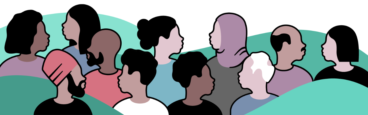 An illustration of a crowd of people of diverse races, ages, genders and religions.