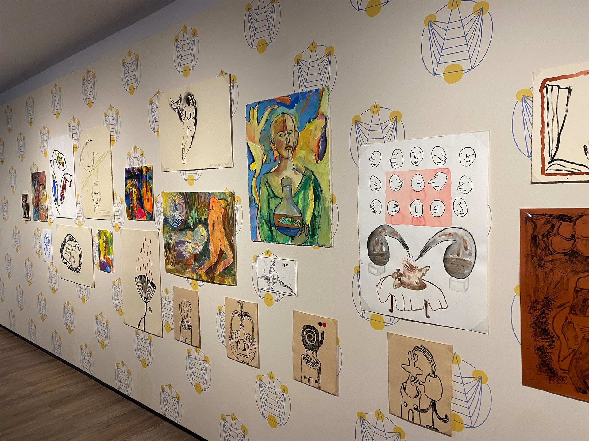 Image of an art exhibit displayed within the AQ of the SFU Burnaby campus