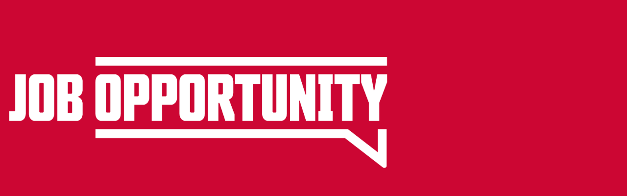 Banner for job posting which read Job Opportunity in bold, white font over a red background
