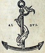 Printer's device of Aldus Manutius, (an anchor with a fish wrapped around it, with "AL" "DVS" on either side)