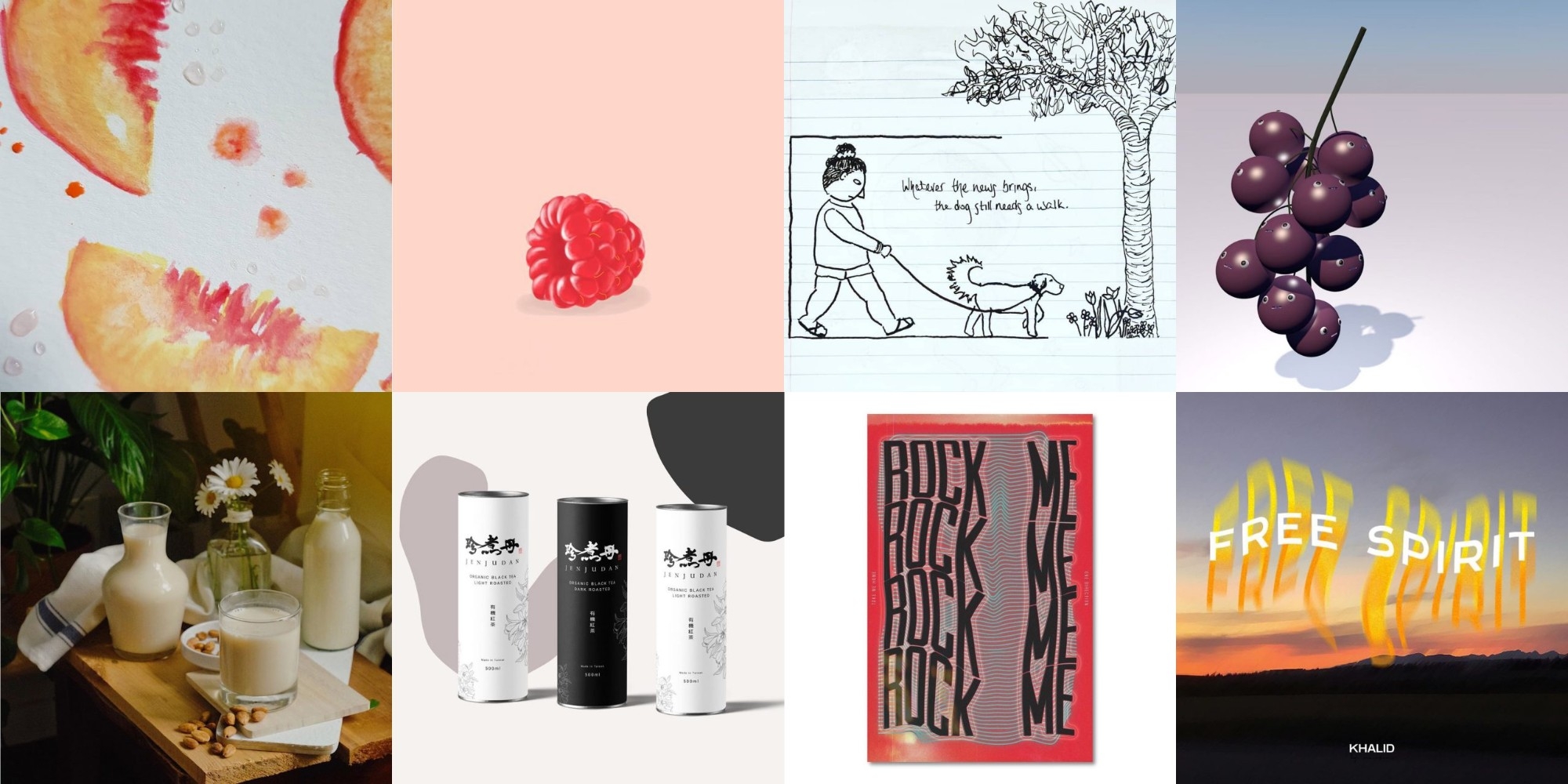 A collage of 8 designs created by Pub 438, Design Awareness in Publishing Process and Products, students under the guidance of Professor Mauve Page. 
