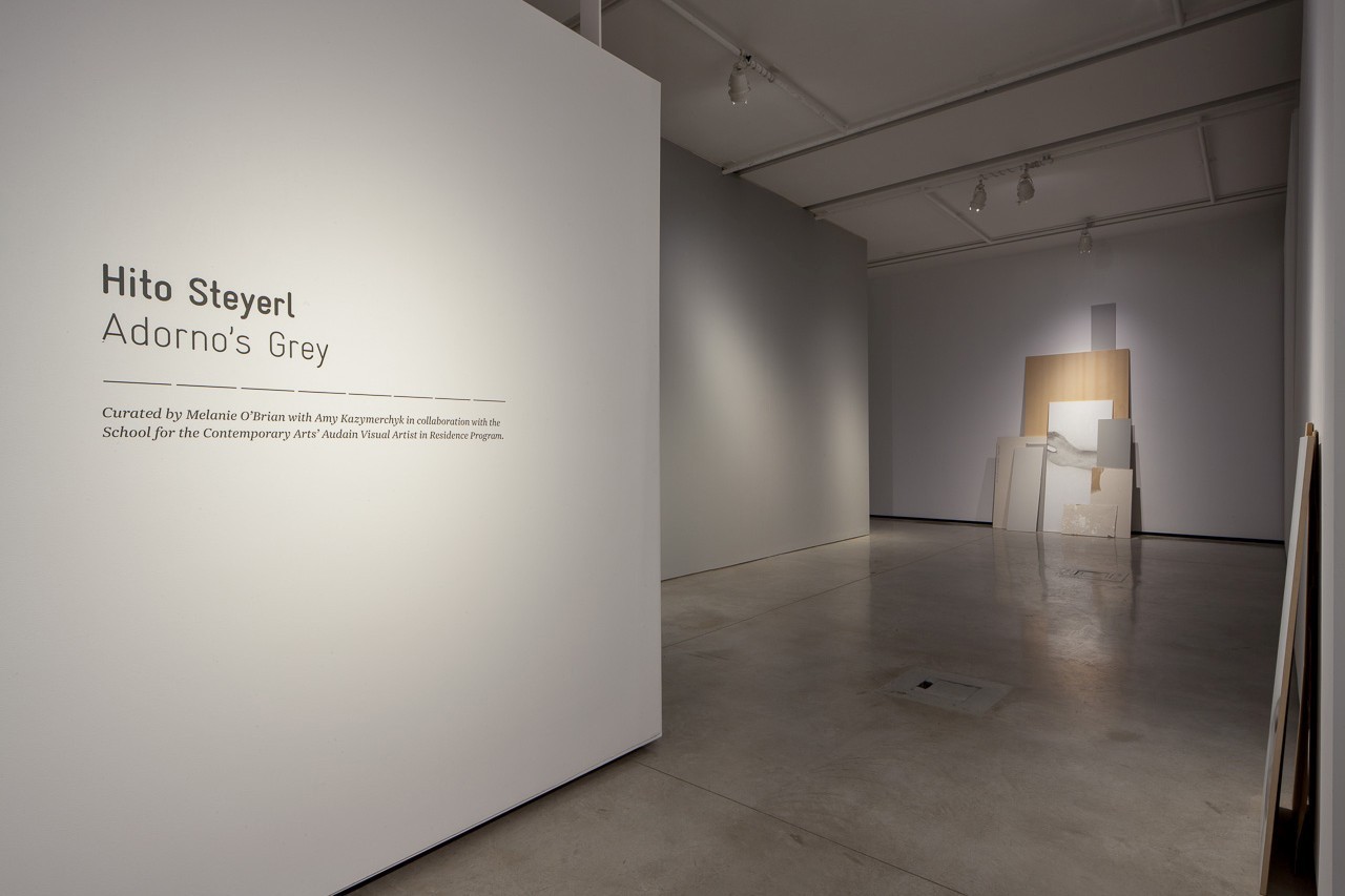 Hito Steyerl, Adornos's Grey. Installation view, Audain Gallery, 2013. Photo: Blaine Campbell.