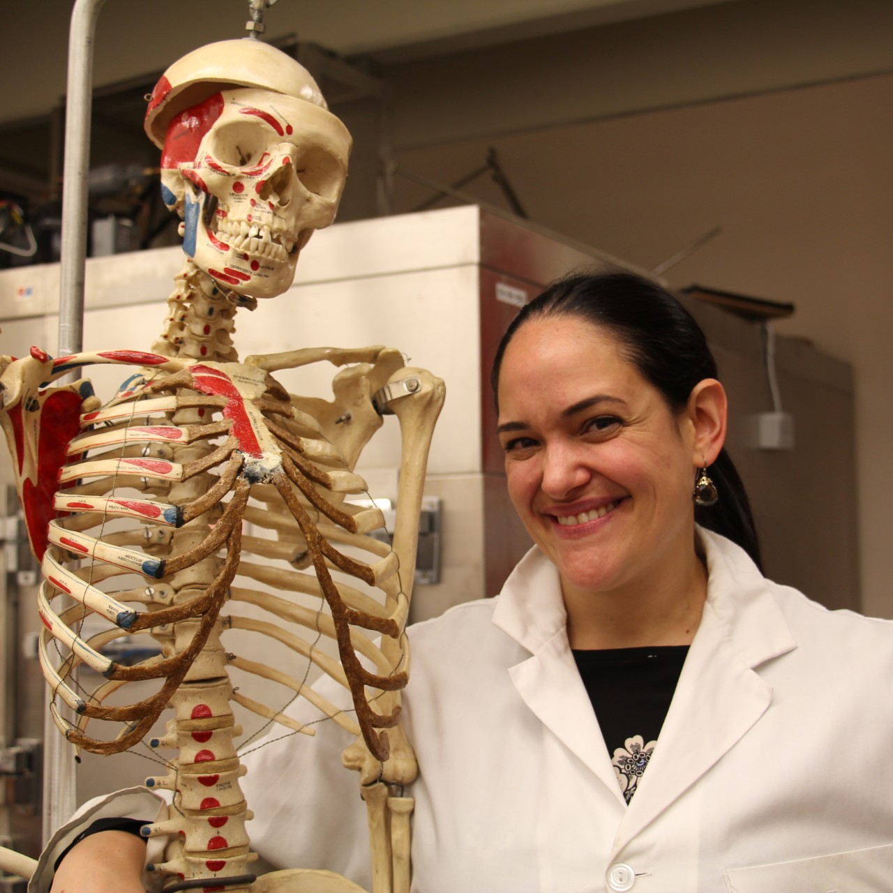 Diana Bedoya holding skeleton prop
