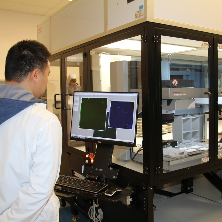 High-throughput screening - man in front of glass table