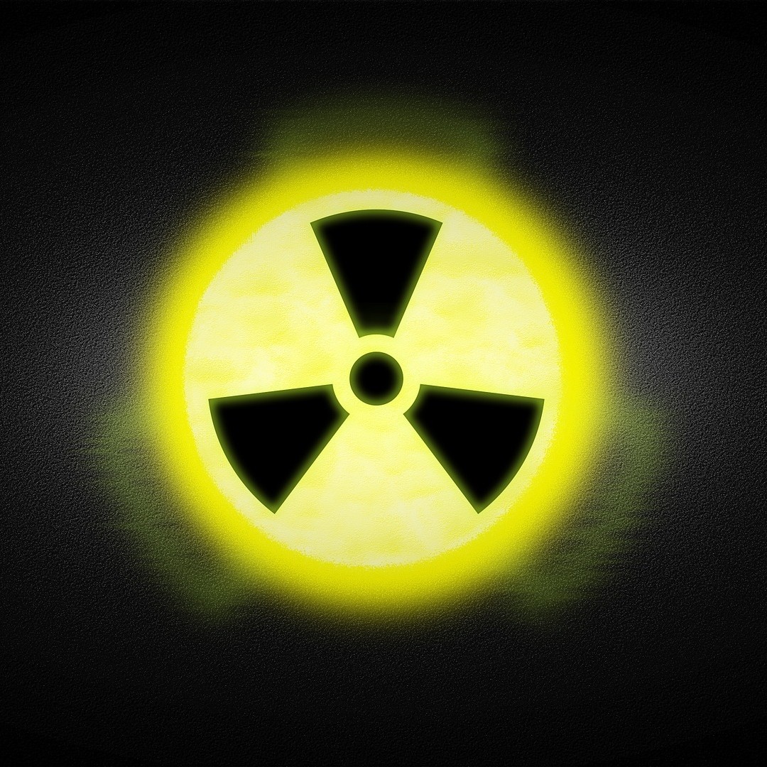 radioisotopes labs - radioactive symbol, glowing green