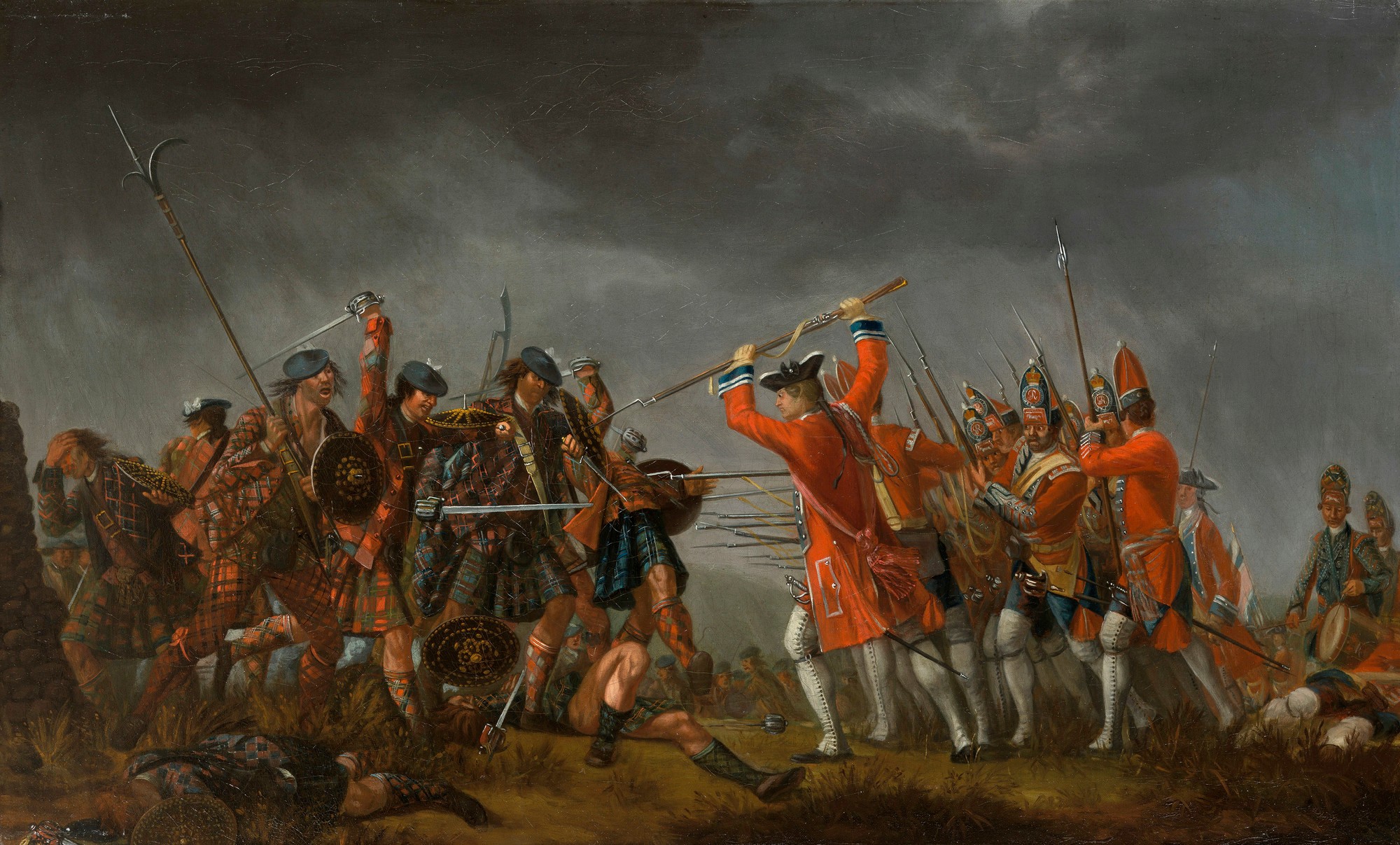 an oil painting by David Morier depicting a scene during the 1746 Battle of Culloden