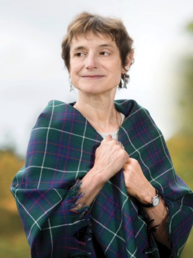 photo of Professor Leith Davis wearing a tartan shawl