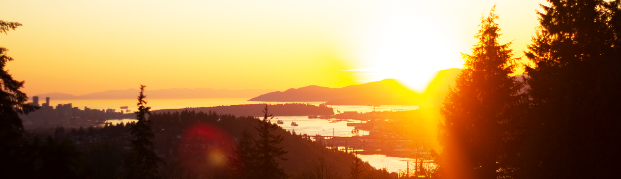 Sunset view of the inlet from Burnaby Mountain Park