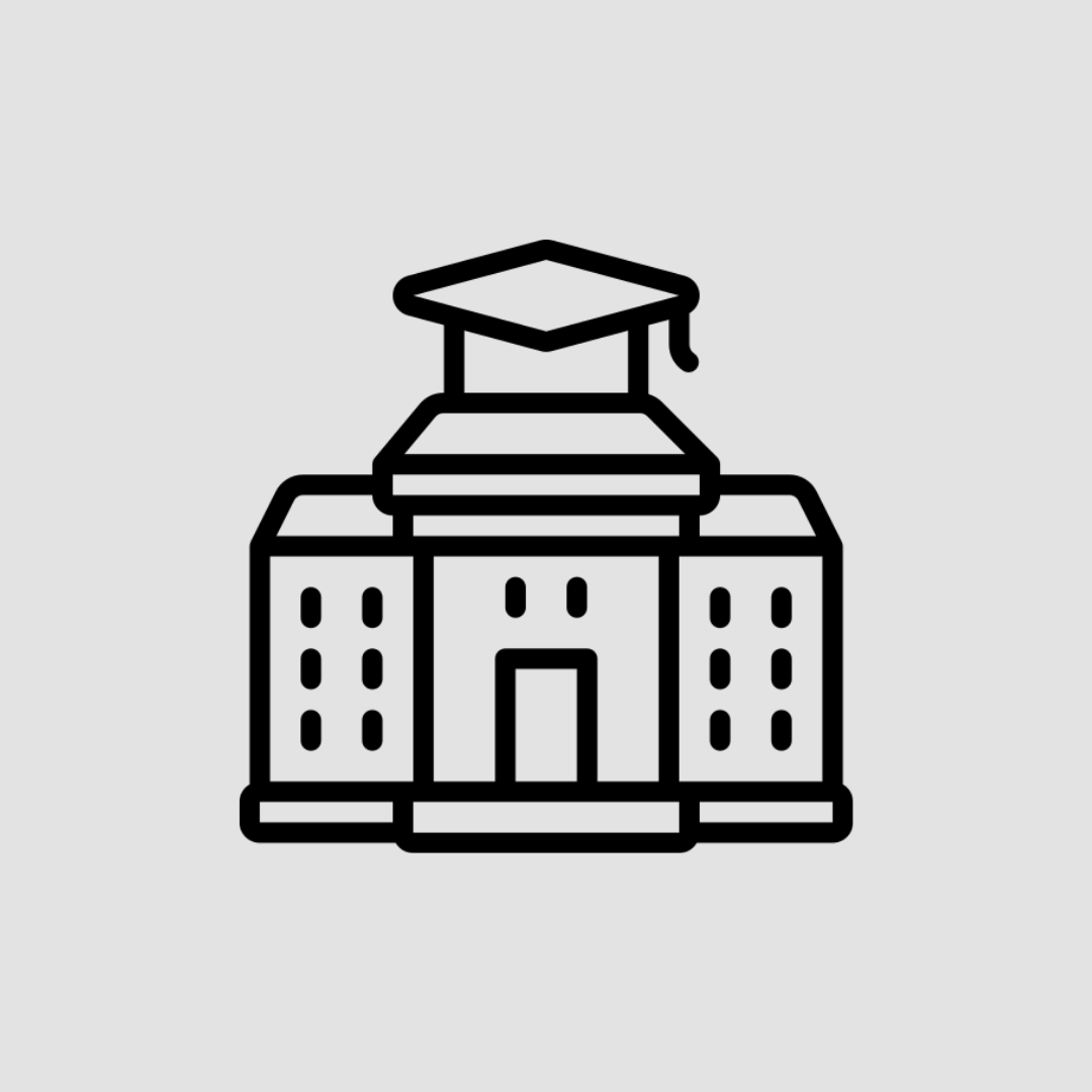 Tile with link to information about transitioning to University- Black icon of a university on a light grey background.