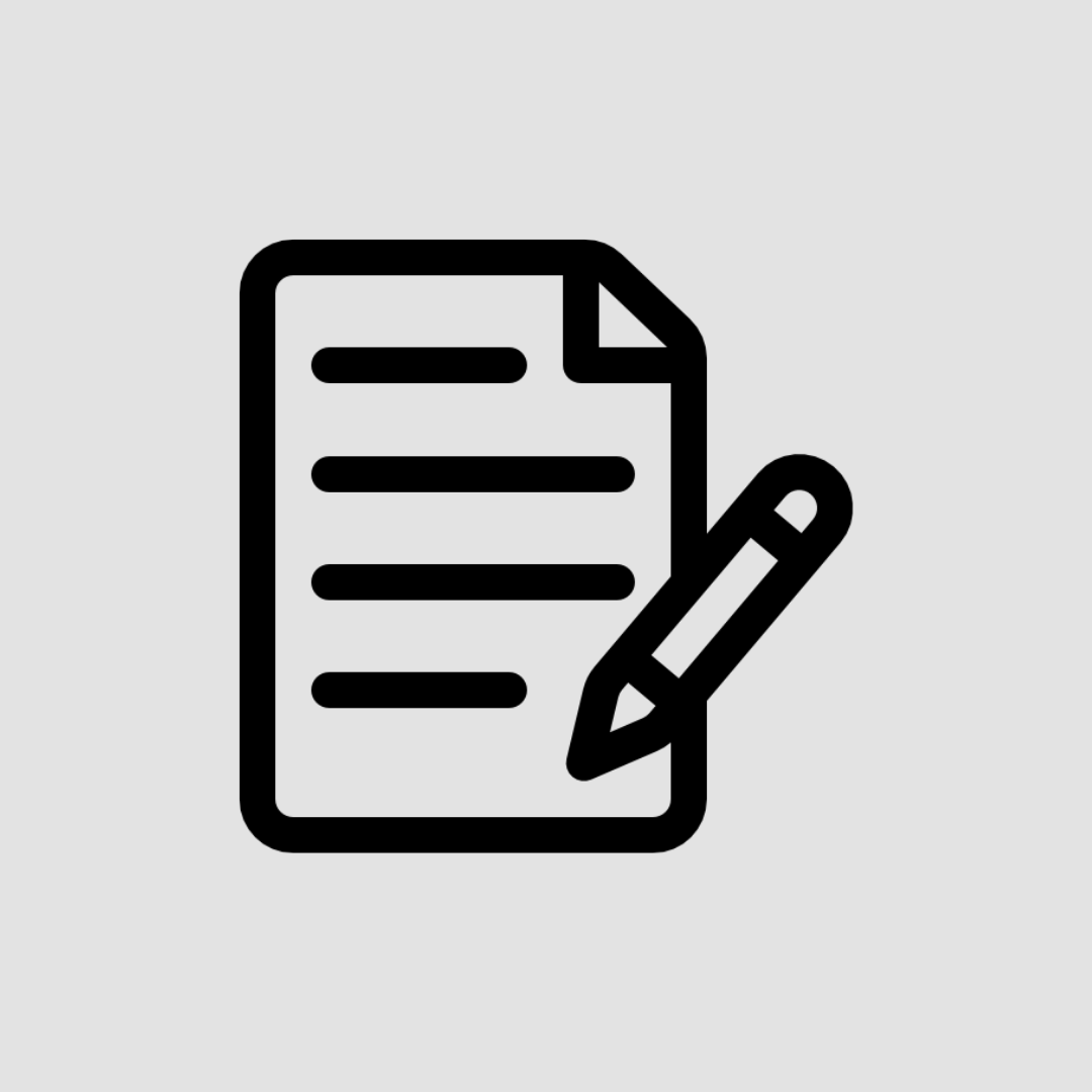 Tile with link to information about utilizing accommodations-Black icon of a document and a pencil on a light grey background.