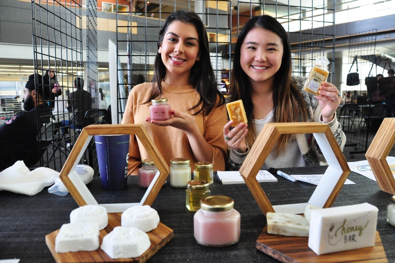 Student Larissa Chen (r) and Delara Tabiri are co-founders of Böues, an organic beauty company, and winners of the recent #MadeBySFU contest.