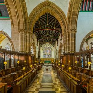 the choir of Leicester Cathedral looking east, in Leicestershire, England. King 