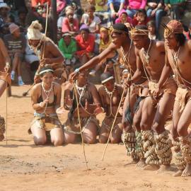 San dance groups from across southern Africa travel to the Dqãe Qare San Lodge i