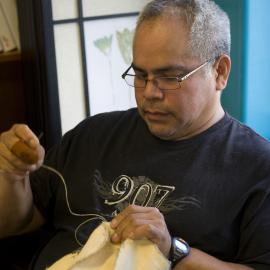 Photo: Jeremiah James in Sitka, AK, teaching a Skin Sewing Workshop - part of SH