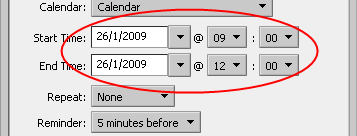 Select the dates and times