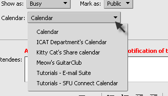 Set the destination calendar