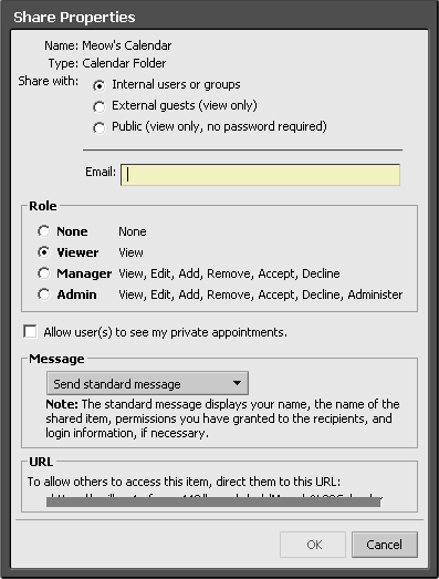 Share Properties menu