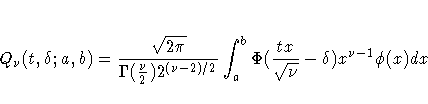 Q_{\nu}(t,\delta; a, b)= \frac{\sqrt{2\pi}}{\Gamma(\frac{\nu}2)2^{(\nu-2)/2}}
\int_{a}^b\Phi(\frac{tx}{\sqrt{\nu}} - \delta)x^{\nu-1}\phi(x)dx