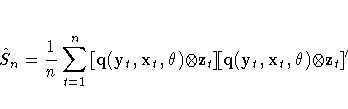 \hat{S}_{n} = \frac{1}n
 \sum_{t=1}^n{[q(y_{t}\hspace*{1pt},
 x_{t}\hspace*{1pt}...
 ..._{t}] [q(y_{t}\hspace*{1pt}, x_{t}\hspace*{1pt},
 {{\theta}}) {\otimes} z_{t}]'}