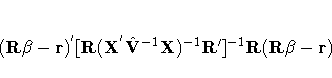 (R{\beta}-r)^{'}
[R(X^{'} \hat{V}^{-1}X)^{-1}
{R'}]^{-1}R(R{\beta}-r)