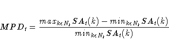 MPD_{t} = \frac{max_{k{\epsilon}N_{t}}SA_{t}(k) -
min_{k{\epsilon}N_{t}}SA_{t}(k)}{min_{k{\epsilon}N_{t}}SA_{t}(k) }