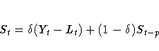 S_{t} = {\delta}(Y_{t}-L_{t}) + (1-{\delta})S_{t-p}