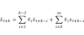 \hat{x}_{t+k} =\sum_{i=1}^{k-1}{\hat{{\pi}}_{i}\hat{x}_{t+k-i}}
 +\sum_{i=k}^{{\infty}}{\hat{{\pi}}_{i}x_{t+k-i}}