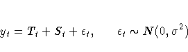 y_t = T_t + S_t + \epsilon_t,\hspace*{.25in}\epsilon_t\sim N(0,\sigma^2)