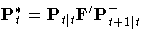 P^*_t = P_{t| t}F^'P^-_{t+1| t}