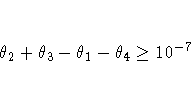 \theta_2 + \theta_3 - \theta_1 - \theta_4 \ge 10^{-7}