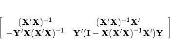 [ (X^' X)^{-1} & 
 (X^' X)^{-1} X^' \ -Y^' X(X^' X)^{-1} &
 Y^' (I-X(X^' X)^{-1} 
 X^' ) Y 
 ]