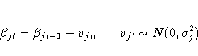 \beta_{jt} = \beta_{jt-1} + v_{jt},
\hspace*{0.25in} v_{jt} \sim N(0,\sigma_j^2)