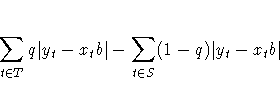 \sum_{t \in T} q| y_t - x_t b| -
\sum_{t \in S} (1-q) | y_t - x_t b|