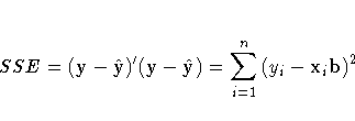 SSE = {(y-\hat{y})'}
(y-\hat{y})
= \sum_{i=1}^n{( y_{i}
- x_{i}b)^2}
